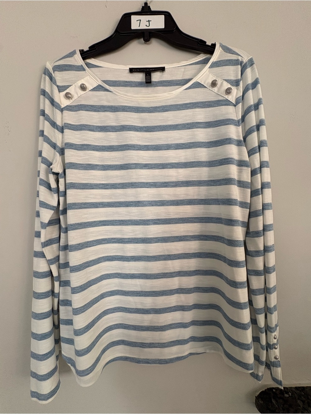 White House Black Market Light Blue & White Striped Long-Sleeve Top